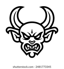 demon icon or modern line symbol. Vector line art and icon design with bold outline. Black and white Pixel Perfect minimalistic symbol isolated white background. Silhouette simple thin sign
