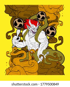 demon illustration design for sukajan is mean japan traditional cloth or t-shirt with digital hand drawn Embroidery Men T-shirts Summer Casual Short Sleeve Hip Hop T Shirt Streetwear