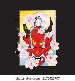 demon illustration with japanese style background