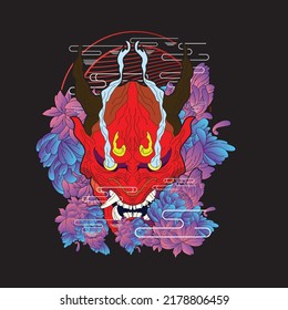 demon illustration with japanese style background