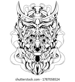 Demon illustration for t-shirts with the theme of robot or mecha