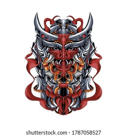 Demon illustration for t-shirts with the theme of robot or mecha