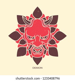 demon japanese mask vintage, vector EPS 10