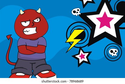 demon kid cartoon background in vector format