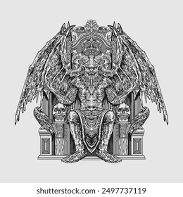 Demon king hand drawn artwork vector illustration