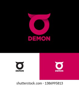 Demon Logo. Round Symbol With Small Horns. Business Card. Monochrome Option. Energy Beverages Logo.