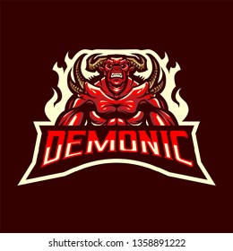 Demon Mascot Logo for Sport and Esport isolated on dark Background