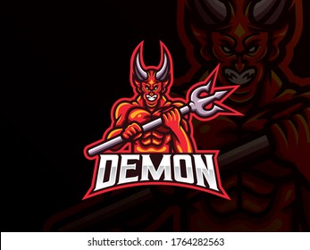 Demon mascot sport logo design. Devil mascot vector illustration logo. Evil mascot design, Emblem design for esports team. Vector illustration