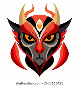 The demon mask with fiery horns symbolizes the supernatural, highlighting mystique and strength