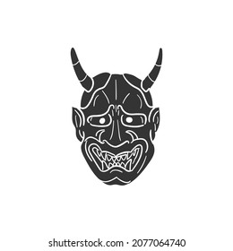 Demon Mask Icon Silhouette Illustration. Japanese Culture Vector Graphic Pictogram Symbol Clip Art. Doodle Sketch Black Sign.