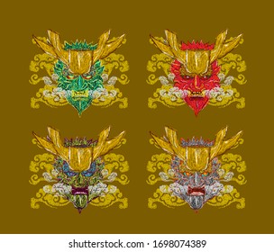 demon mask illustration design for sukajan is mean japan traditional cloth or t-shirt with digital hand drawn Embroidery Men T-shirts Summer Casual Short Sleeve Hip Hop T Shirt Streetwear