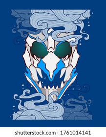 demon mask illustration design for sukajan is mean japan traditional cloth or t-shirt with digital hand drawn Embroidery Men T-shirts Summer Casual Short Sleeve Hip Hop T Shirt Streetwear