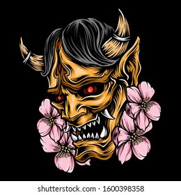 demon mask japanese vector logo