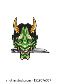 Demon Mask. Oni mask. hannya mask. Japan mask with sword