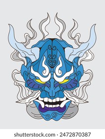 La máscara de demonio oni es el diseño de ilustración de logotipo de demonio medio para sukajan es tela o camiseta tradicional de Japón medio, bordado de los hombres Camisetas de verano casual de manga corta Hip Hop T Shirt Streetwear