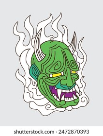 La máscara de demonio oni es el diseño de ilustración de logotipo de demonio medio para sukajan es tela o camiseta tradicional de Japón medio, bordado de los hombres Camisetas de verano casual de manga corta Hip Hop T Shirt Streetwear