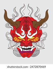 La máscara de demonio oni es el diseño de ilustración de logotipo de demonio medio para sukajan es tela o camiseta tradicional de Japón medio, bordado de los hombres Camisetas de verano casual de manga corta Hip Hop T Shirt Streetwear