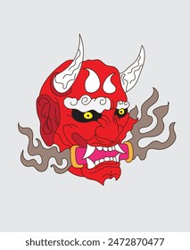 La máscara de demonio oni es el diseño de ilustración de logotipo de demonio medio para sukajan es tela o camiseta tradicional de Japón medio, bordado de los hombres Camisetas de verano casual de manga corta Hip Hop T Shirt Streetwear