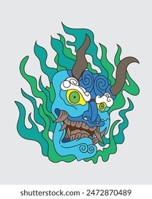 demon mask oni is mean demon logo illustration design for sukajan is mean japan traditional cloth or t-shirt,Embroidery Men T-shirts Summer Casual Short Sleeve Hip Hop T Shirt Streetwear