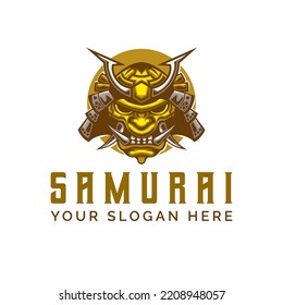 Máscara de demonio del logotipo de Guerrero de Samurai. Lustración del vector del casco