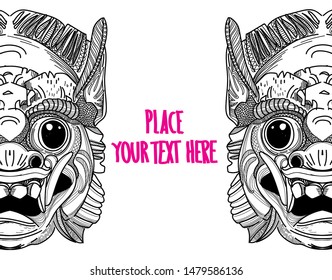 
Demon mask Thailand. Logo, symbol. Meditative coloring antistress. 
Background for text.
