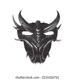 Demon mask. Vector illustration. Doodle sketch. Isolated on white background.