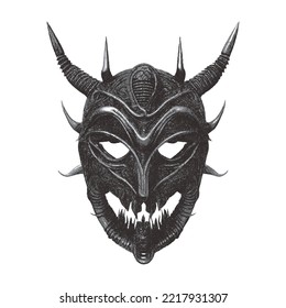 Demon mask. Vector illustration. Doodle sketch. Isolated on white background.
