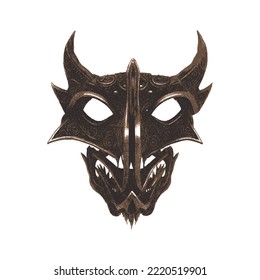 Demon mask. Vector illustration. Doodle sketch. Isolated on white background.