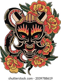 demon mask and venomous snake