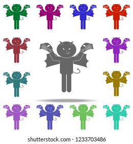 demon with money icon. Elements of Angel and demon in multi color style icons. Simple icon for websites, web design, mobile app, info graphics