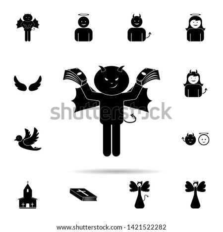 demon with money icon. Universal set of angel and demon for website design and development, app development