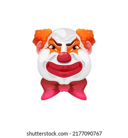 Demon Nightmare Clown Halloween Holiday Character With Creepy Face Isolated Evil Clown Or Joker With Red Nose And Lips, Bow, Bold Head. Eerie Monster Carnival Jester Funny Man With Makeup