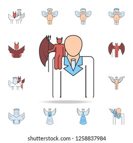 demon on the shoulder color field outline icon. Detailed set of angel and demon icons. Premium graphic design. One of the collection icons for websites, web design, mobile app