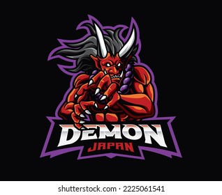 Demon oni mascot logo design. Demon oni demon vector illustration. Logo illustration for mascot or symbol and identity, emblem sports or e-sports gaming team