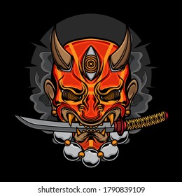 demon oni mask katana, vector EPS 10