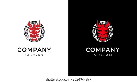 Demon oni mask logo design template