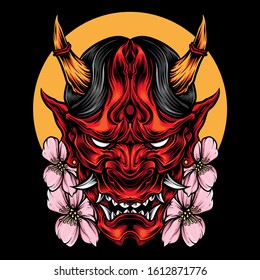 demon oni mask with sakura vector