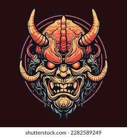 Demon Oni Mask Vector Illustration