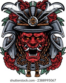 demon oni samurai vector illustration