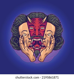 Demon out on head vector illustration you can use it for any purpose such as merchandise, tshirt, print, tattoo, logo etc