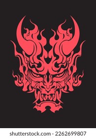 Demon samurai oni mask hannya mask japanesse skull style head tattoo illustration vector design t shirt print template