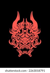 Demon samurai oni mask hannya mask japanesse skull style head tattoo illustration vector design t shirt print template