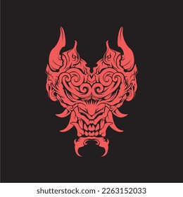 Demon samurai oni mask hannya mask japanesse skull style head tattoo illustration vector design t shirt print template