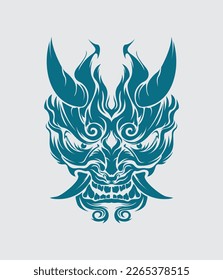 Demon samurai oni mask hannya mask japanesse skull style head tattoo illustration vector design t shirt print template
