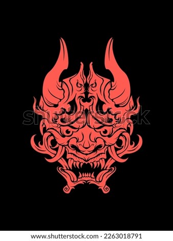 Demon samurai oni mask hannya mask japanesse skull style head tattoo illustration vector design t shirt print template