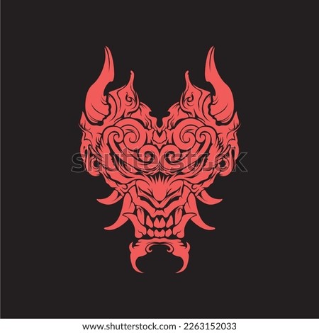 Demon samurai oni mask hannya mask japanesse skull style head tattoo illustration vector design t shirt print template