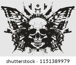 Demon skull with butterfly wings behind