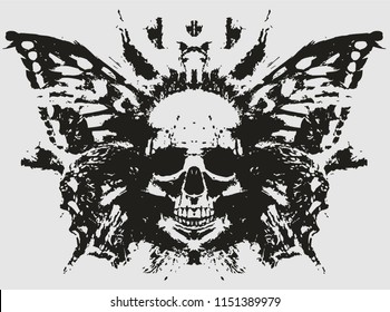 Demon skull with butterfly wings behind