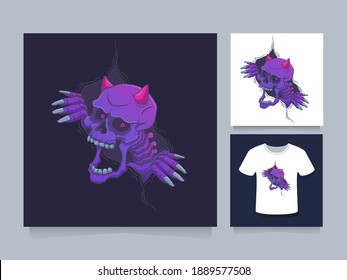demon skull come out from the gap hole artwork illustration