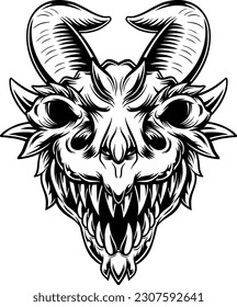 Demon skull concept digital art hand drawn illustration